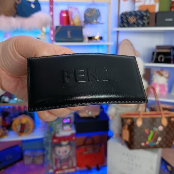 Fendi Black Logo Leather Hair Accessory Gold Metal Clip Large Size - Picture 4 of 7